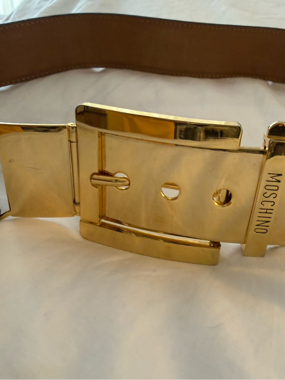 AUTHENTIC MOSCHINO Vintage90s black leather Belt Gold-Tone buckle closure size L - Picture 4 of 8